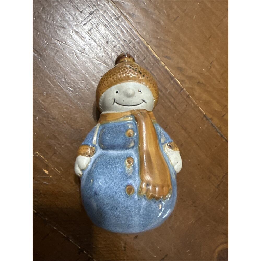 Snow Man Christmas Holidays Glazed Table Top Figurine 4.5" Snowman Blue